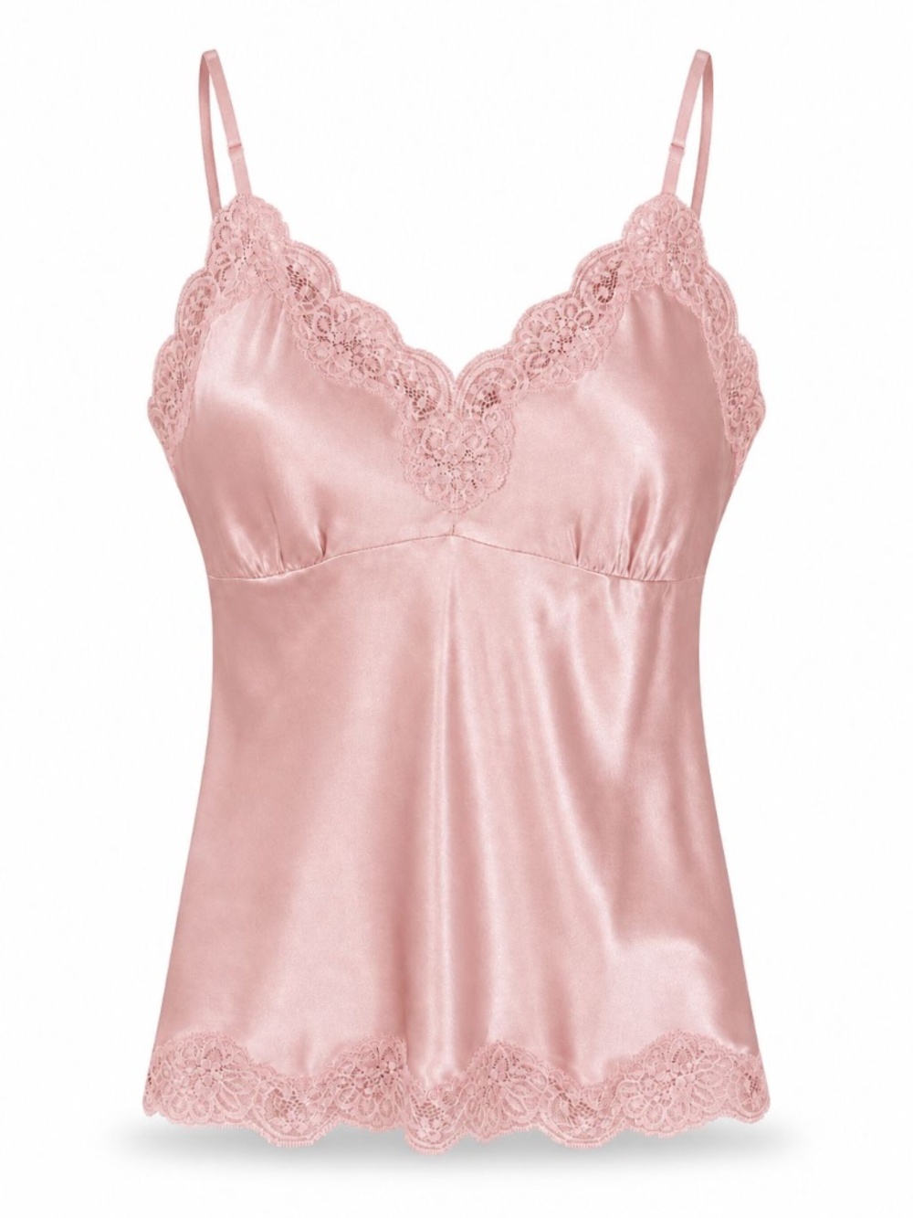 Allison Taylor Pink 100% Silk w/Lace-Trim Camisole S